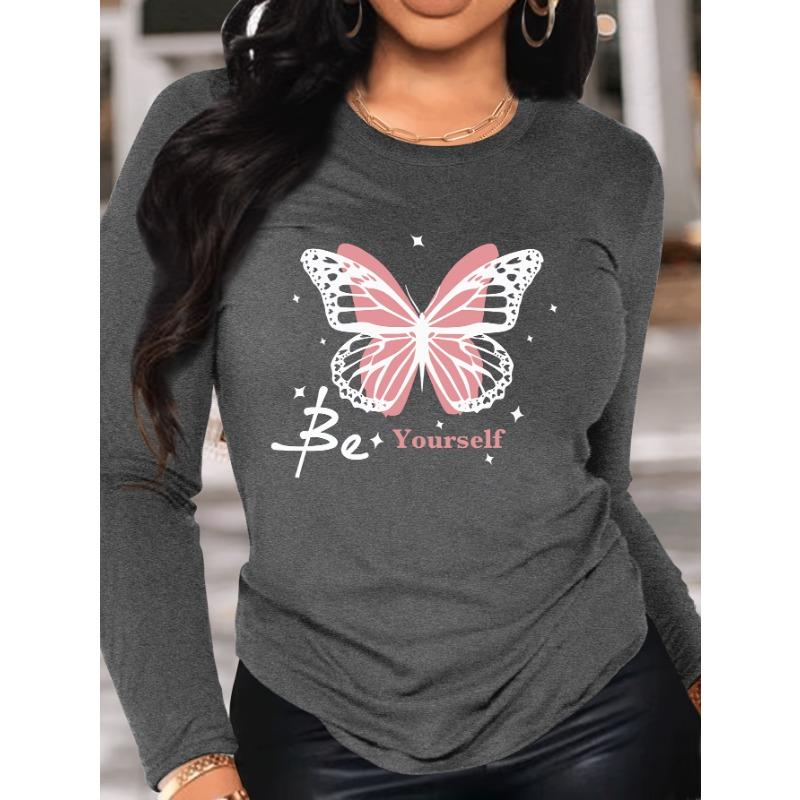 [Graphic Print T-shirt] Women's Graphic Print T-shirt - Long Sleeve Crew Neck Casual Top for Spring & Fall