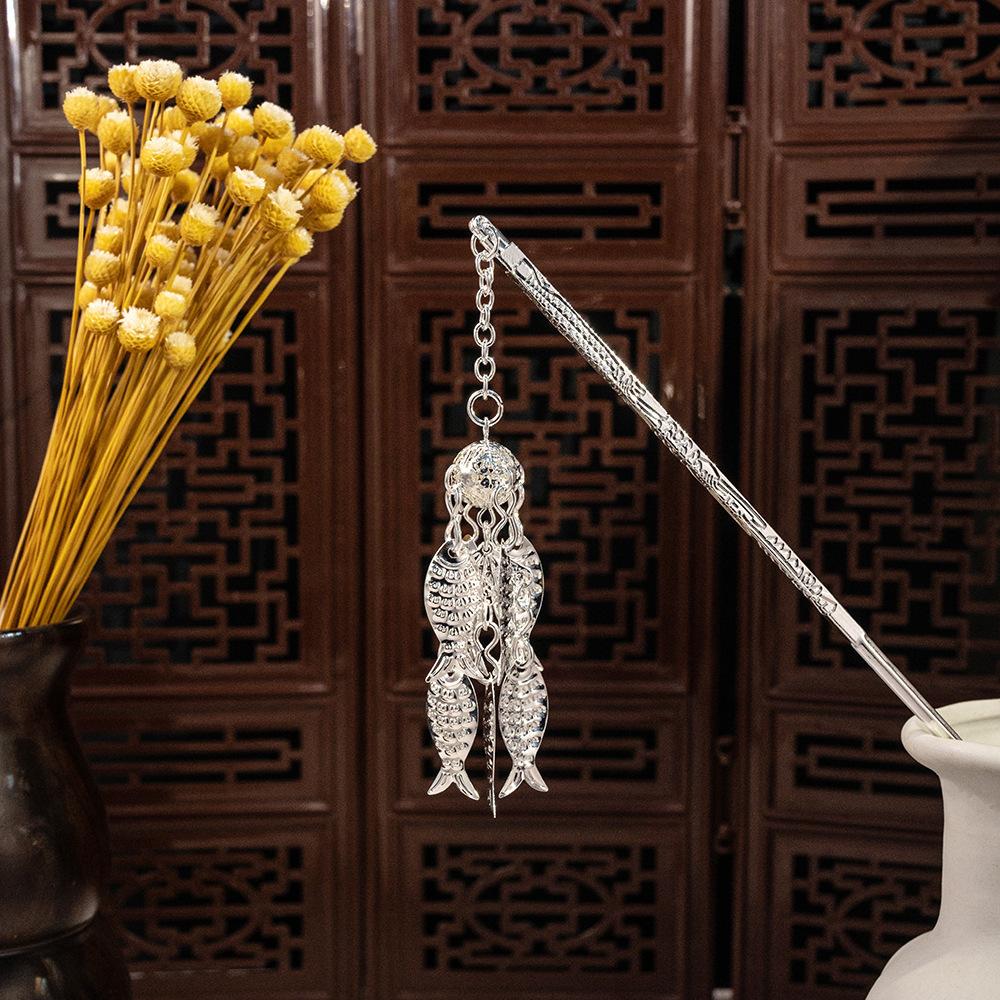 New Chinese High-End Geometric Hollow Step Fringed Hairpin Retro Peacock Fringed Ancient Hairpin