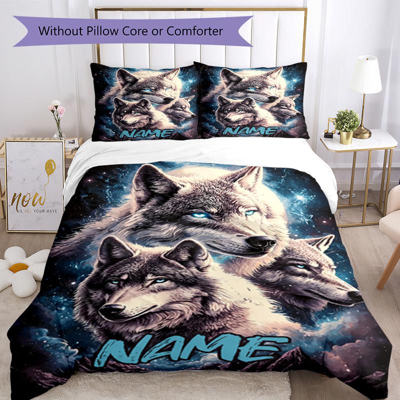 3pcs Custom Name Wolf Bedding Set Duvet Cover Closure Includes 1 Duvet Cover & 2 Pillowcases, Soft and Comfortable for All Seasons.