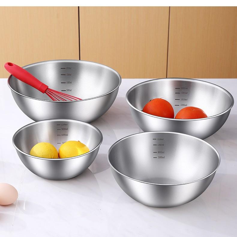 19cm+22cm+24cm+26cm 4Pcs Salad Bowl Stainless Steel 304 Mixing Bowl with Measurement Markings for Kitchen/Baking (No FDA)