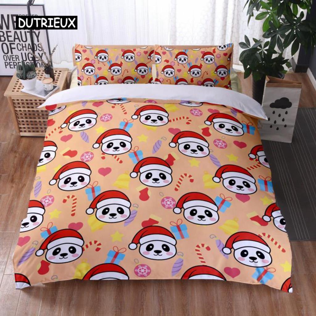 Cartoon Panda Duvet Cover Set King Cute Panda Drinking Water Twin Bedding Set Microfiber Kawaii Black White Bear Comforter Cover