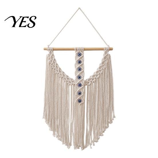 Hand-braided Rope Tapestry Braided Evil Eye Tapestry, Wall Hanging Boho Blue Bohemian Style Knotted for Bedroom Living Room Entryway Decoration бежевый