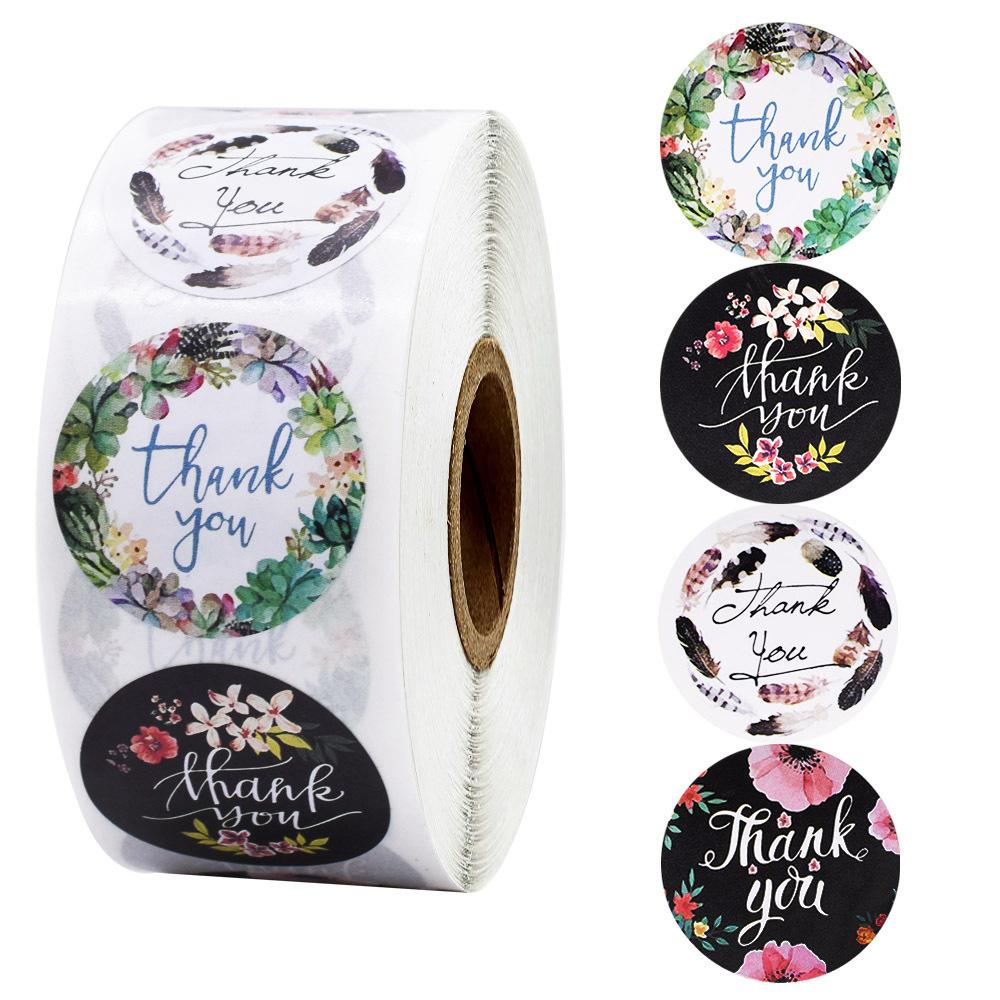 500pcs/roll Thank You Stickers Flower Pattern Party Wedding Decoration Gift Envelope Seal Labels Scrapbooking Stickers