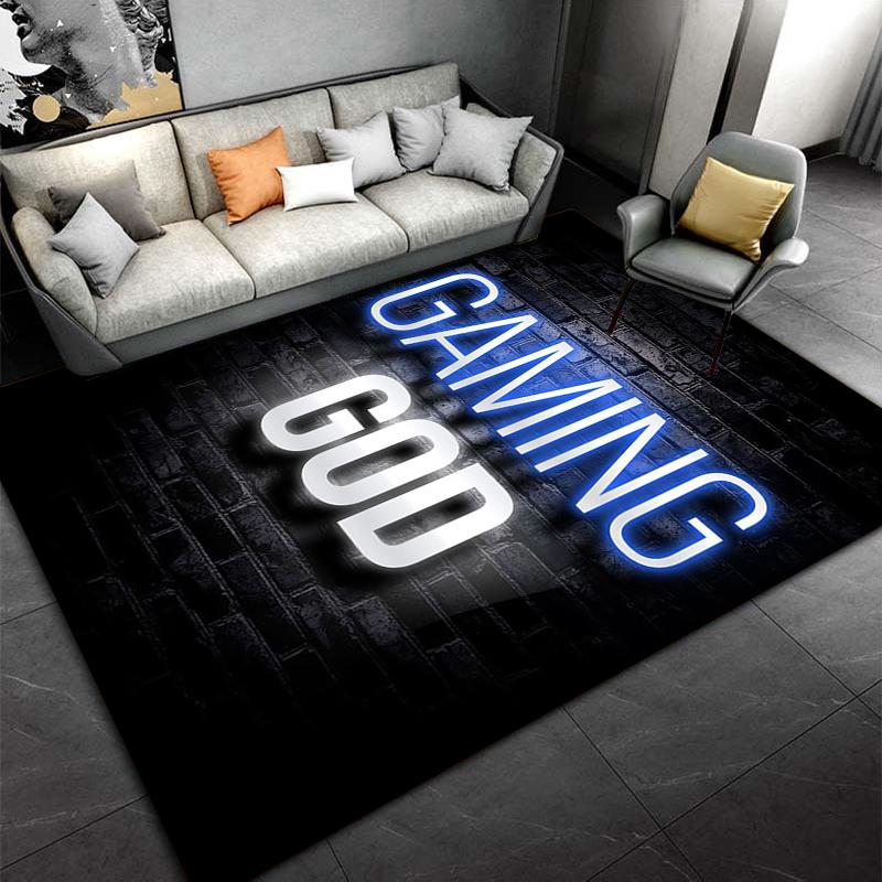 "Gaming God Printed Carpet with Neon-Style Letters On Black Background" Suitable for Use As an Anti-slip for Living Room Bedroom Sofas