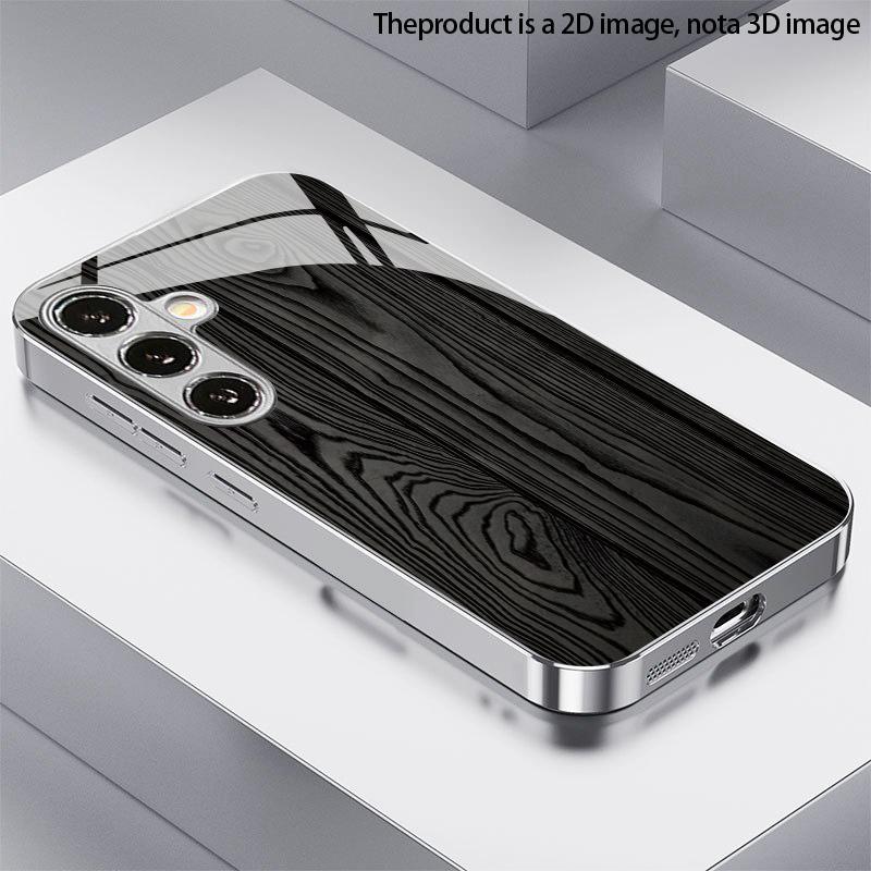 Charcoal Wood Grain Pattern 2D Phone Case for Samsung S26 S25 S24 S23 S22 S21 S20 A56 A36 A16 - Glass Protective Cover