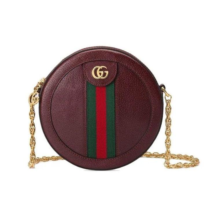 Gucci Gold Logo Striped Web Leather Round Bag Women Handbags Deep-Red 550618-CWG1G-6673