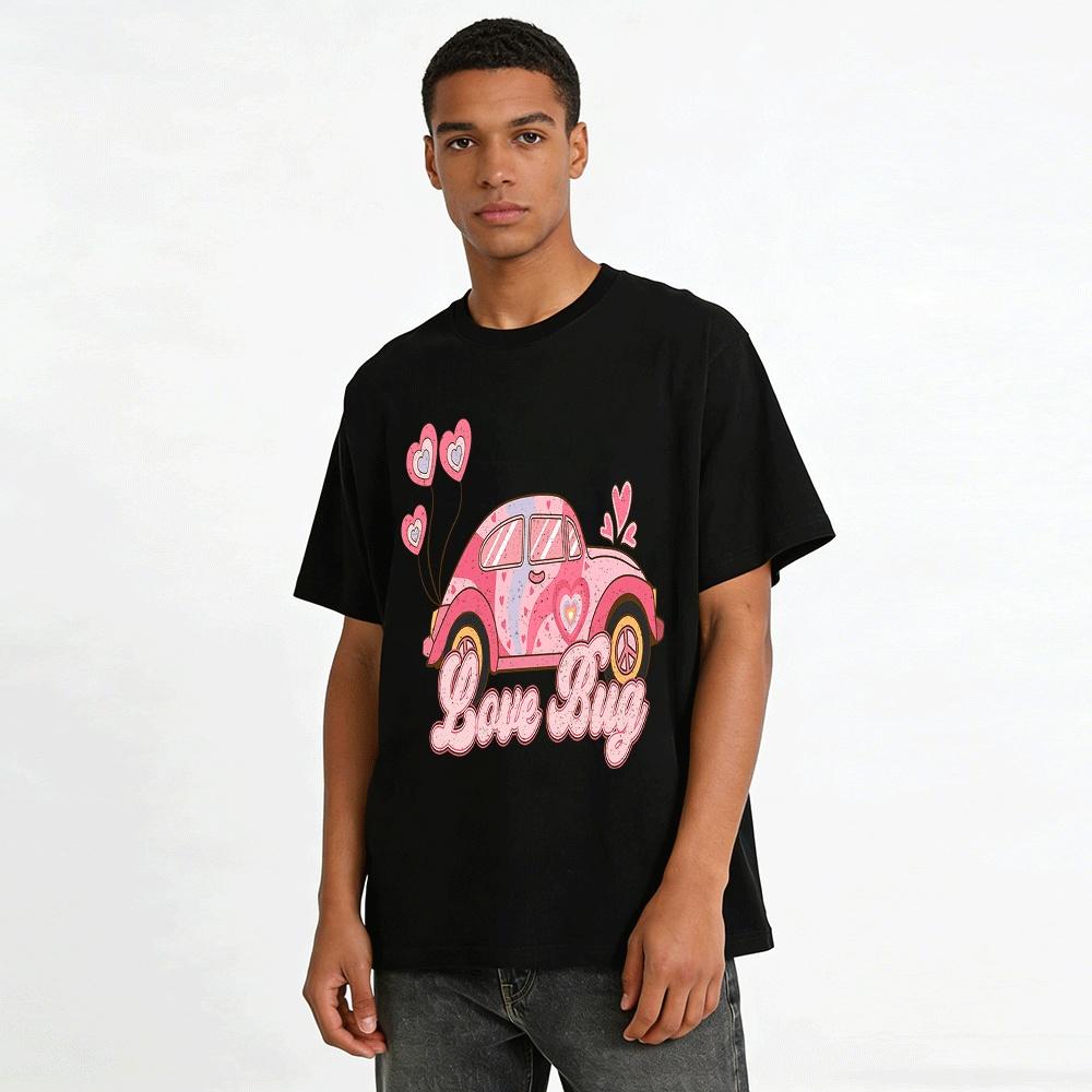 T-shirt Casual da Donna con Stampa a Cuore e Maggiolino Retro Cotone Puro