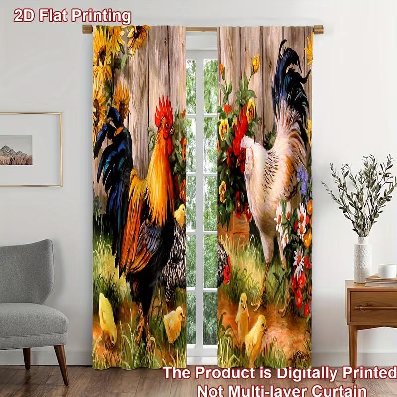 Set Of 2 Farm Rooster Print Curtains Suitable Bedroom Living Room Kitchen Decoration Home Window Curtain For Great Made Polyester