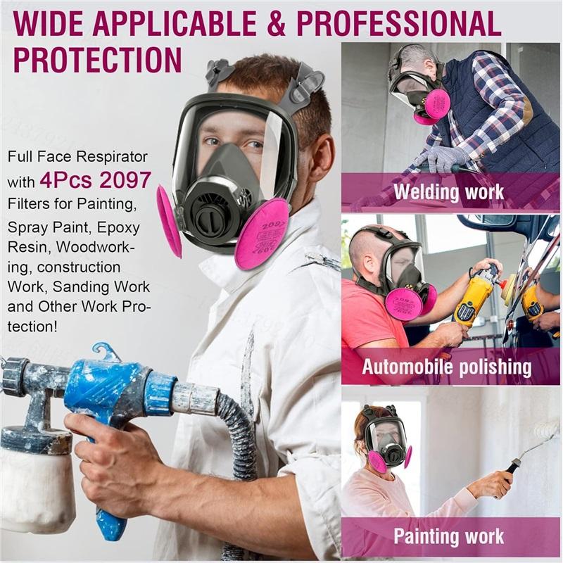 Full Face Respirator with 4x Filters, Universal 40mm Fit for 2097/6001/P-A-1, Anti Fog for Chemical & Dust