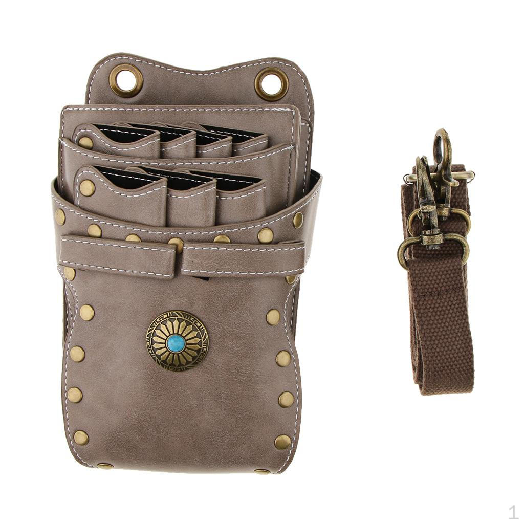 

Leather Barber Scissors Combs Clips Tools Holder Pouch Waist Bag Gray