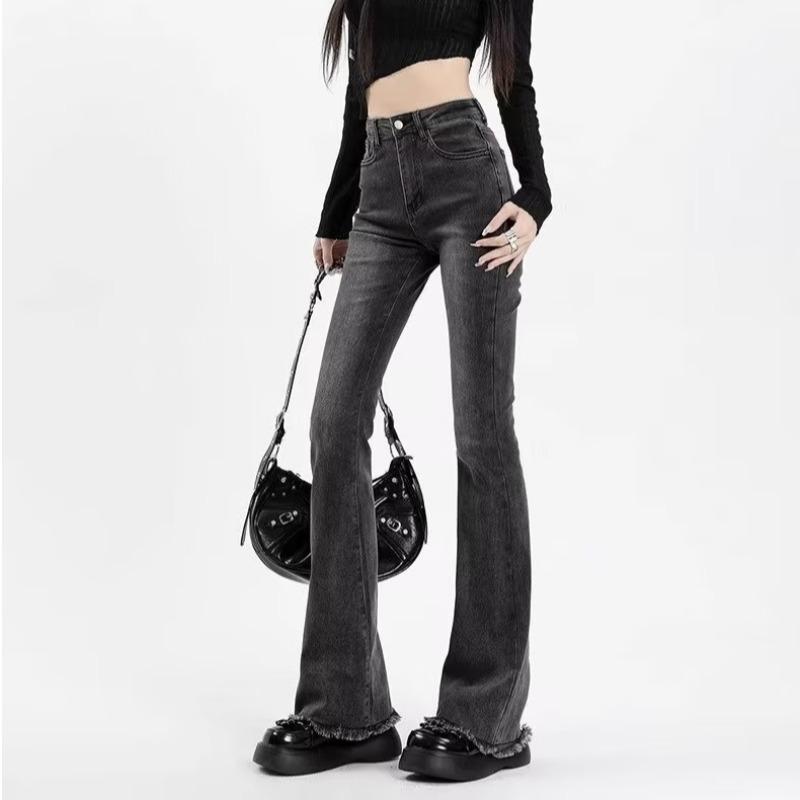 

Женские джинсы клеш с высокой посадкой, утягивающие, эластичные, для осени XXL темно-серого