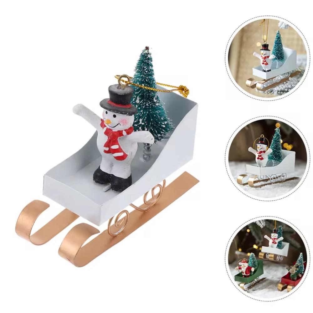 Iron Art Sleigh Hanging Ornamen Nordic Christmas Figurine Decorations Xmas Tree Sled Pendant  Gifts