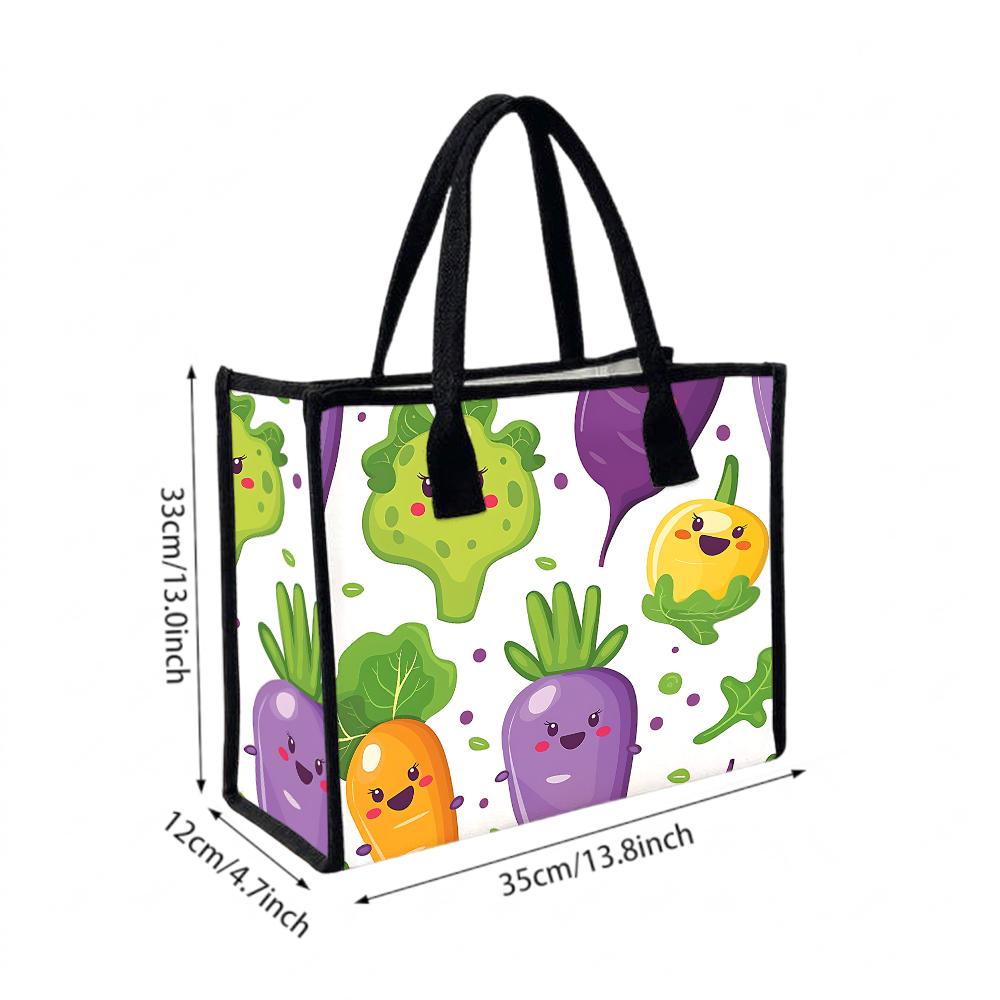 Cute Veggie Pattern Tote Bag Casual Reusable Shopping Handbag for Daily Use