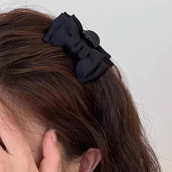 Women Hairpin Smooth Satin Bowknot Decor Anti-slip Teeth Hair Clip Side Bang Small Hair