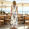Sleeveless Long Dress Bohemian Floral Print,Lightweight Loose Fit,Summer Elegant Vacation Dress for Spring Fall Layering