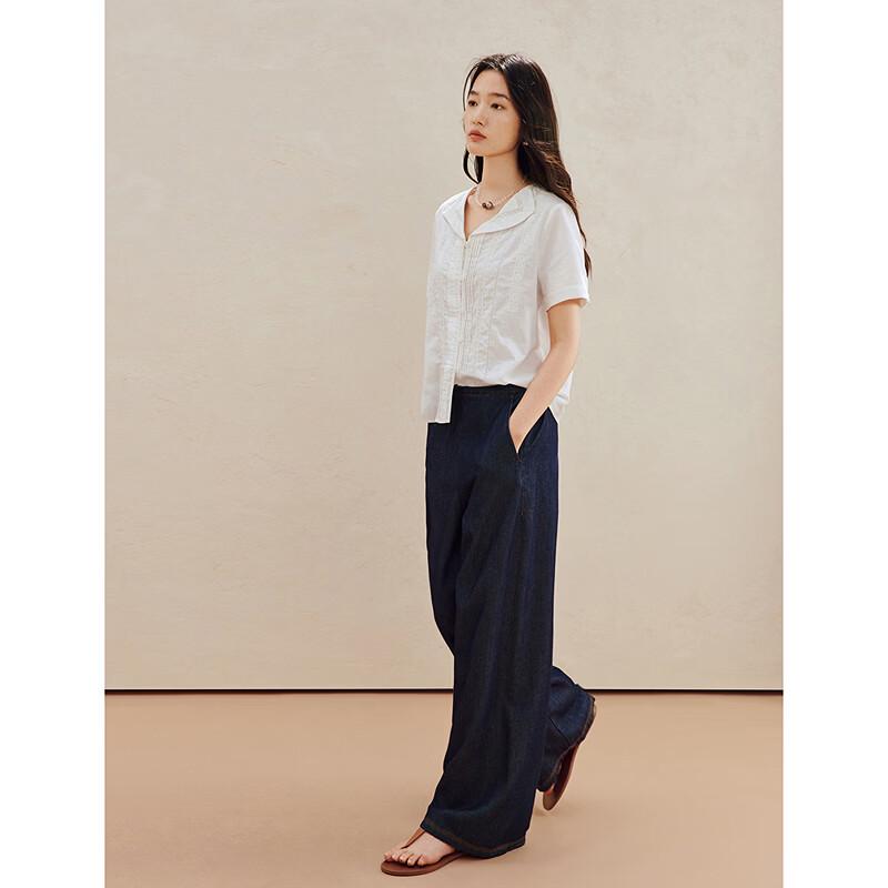 INMAN Women's Linen-Cotton Lace Splice Shirt