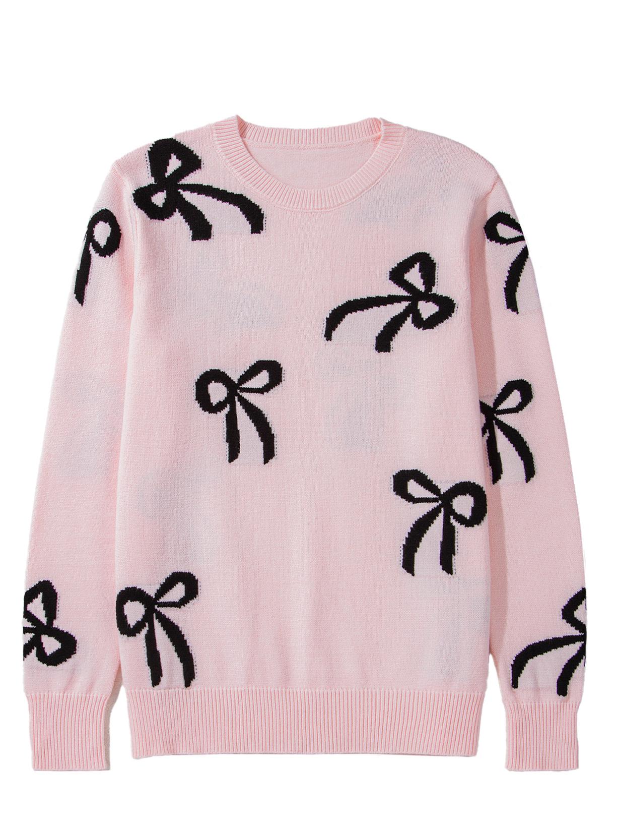 

Женский вязаный свитер с принтом бантиков Shiying - осенний пуловер с длинным рукавом, в европейском и американском стиле. M розовый