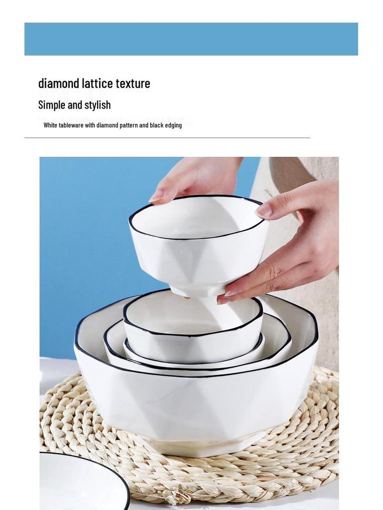 Nordic Style Ceramic Tableware Set: Couple's Rice Bowls & Plates for Two