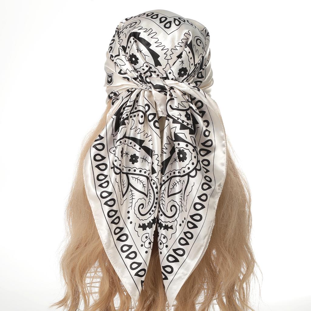 AWAYTR Satin Cashew Headband Hair Scarf Bands for Women Party Headwear Elegant Print Bandana Turban Hairband Headpiece