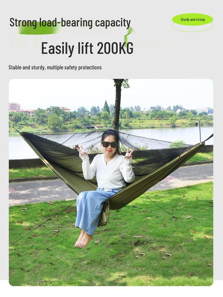 TEMU Outdoor Camping Lightweight Nylon Hammock with Mosquito Net - High Load-Bearing and Tear-Resistant