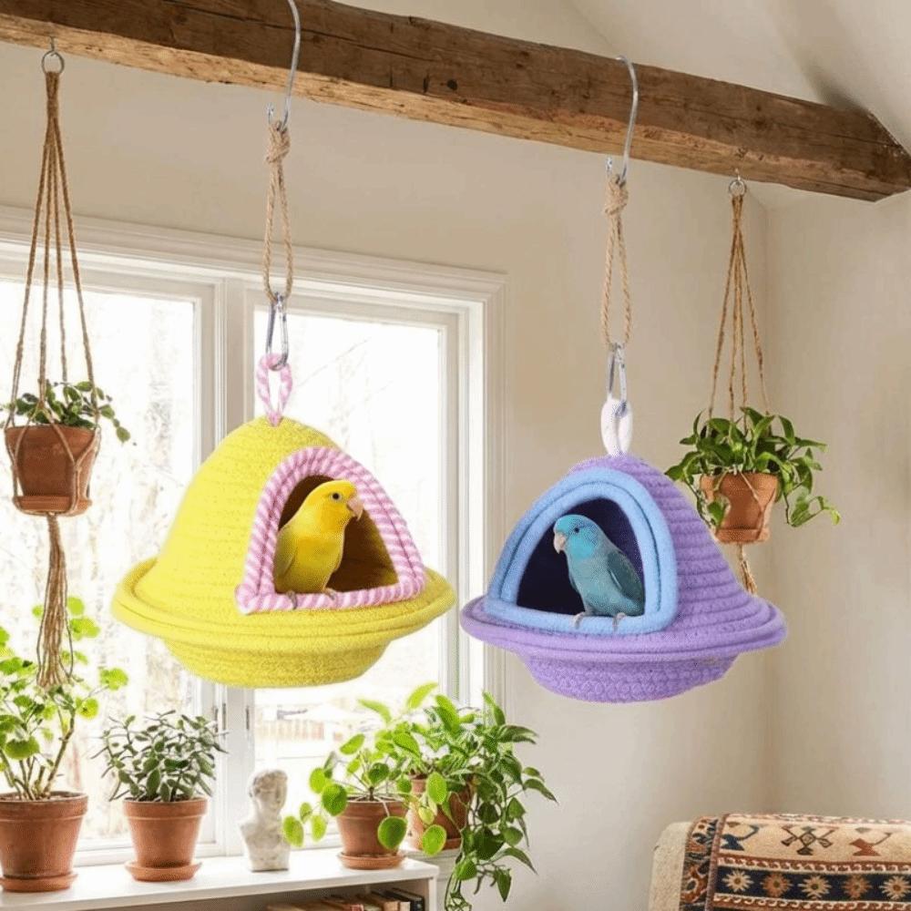 Nid Nid d'Oiseau Chaud pour Dormir Tressage Main Épaissi Hamac Perroquet Coupe-Vent Résistant aux Morsures Maison Lit Perroquet Cage à Oiseaux