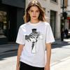Vintage Sketch Art Jesus Face Cross Print T Shirt Christian Belief Religious Graphic Soft Cotton Tee Casual Daily Apparel