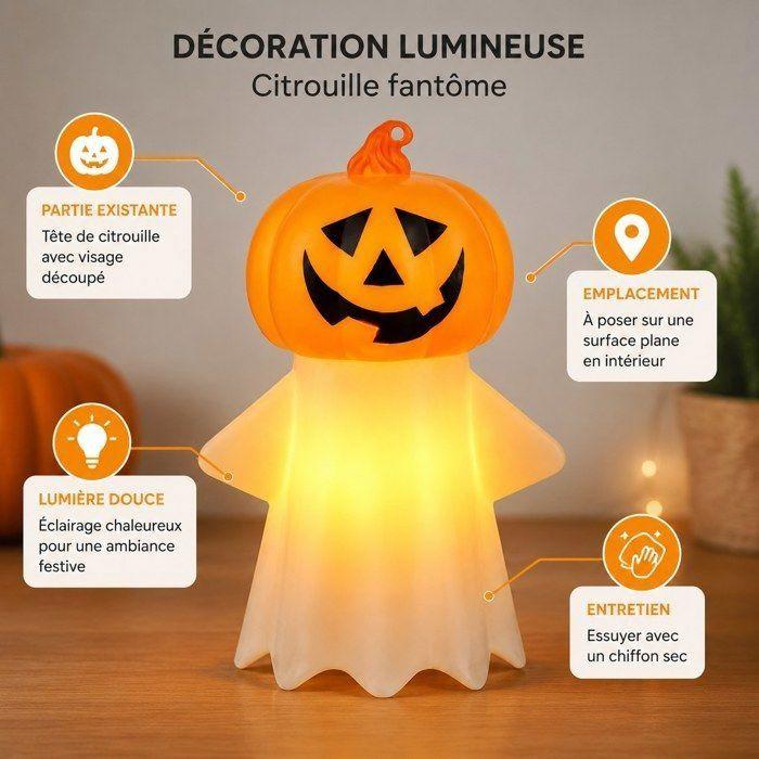 Décoration Halloween - AIMOONSA - Motif citrouille et fantôme - Effet bougie LED - À poser - Piles