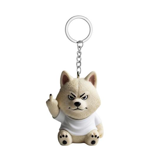Middle Finger Posture Puppy Keychain 3D Dog Design Key Chain Backpack Cool Puppy Decoration Bag Accessories