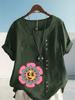 Women's Fashion Sunflower Print Shot Sleeve T-shirt Loose Cotton Shirt Casual Loose Summer Blouse Tops Plus Size