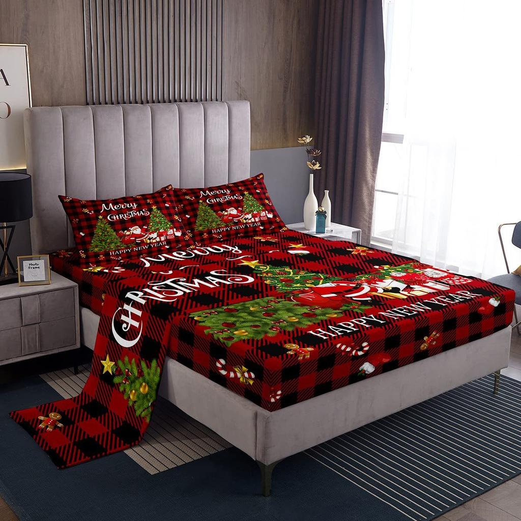 Christmas Theme Pattern Mattress Four-Piece Bedding Set Bedroom Dormitory Bedding Decoration