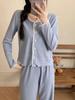 Korean Style Sweet Pajama Set for Girls: Cardigan Long Sleeve with Chest Pads, Wear Outside, Spring/Autumn Casual.