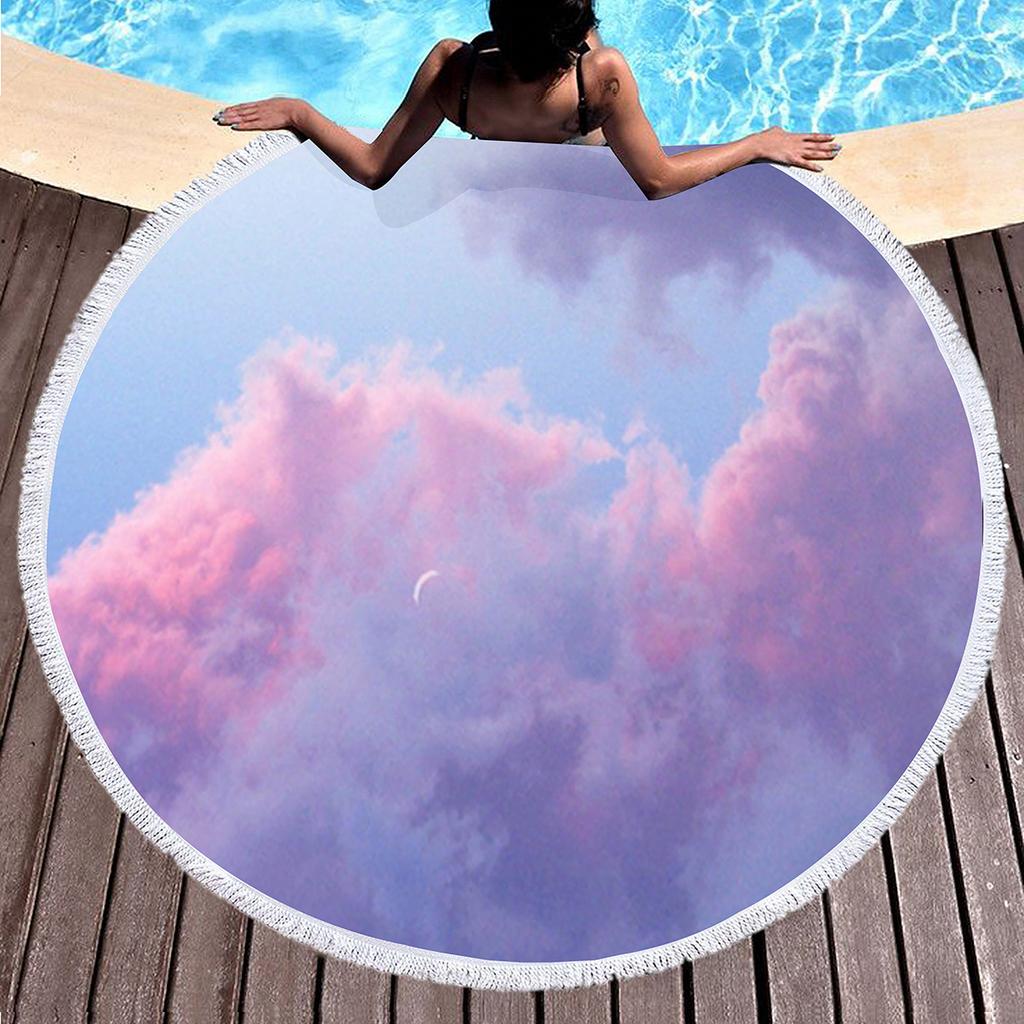 Pastel Aesthetics Round Beach Towel,Absorbent Quick Dry Sand Free Lightweight Travel Camping Bath Towels,Round Throw Blanket