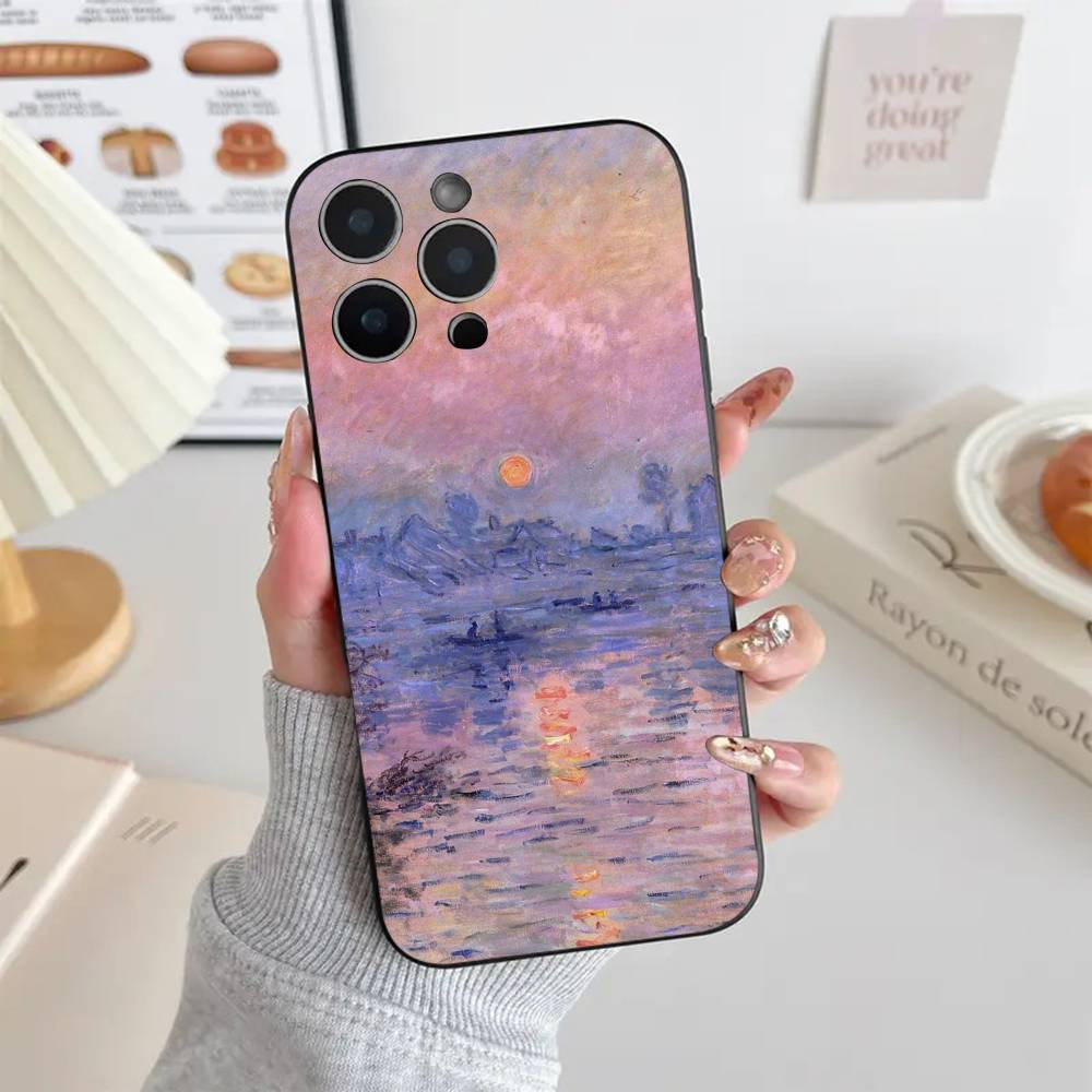 C-Claude M-Monet Art Style Phone Case Cool Black Silicone Soft For IPhone 16 15 14 13 12 11 X XR Plus Pro Max Plus