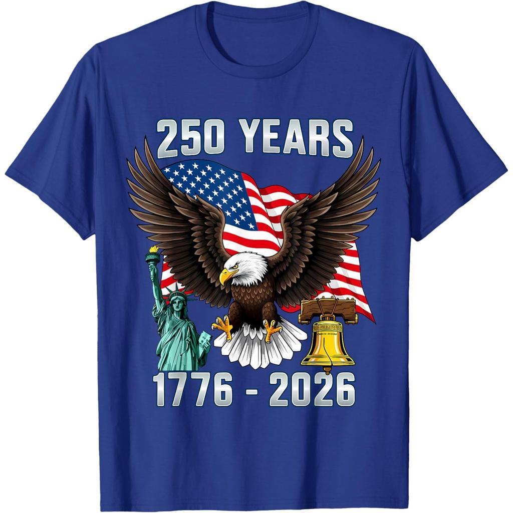250 Years American 1776-2026 Bicentennial Eagle Graphic T-Shirt Casual Short Sleeve Tee