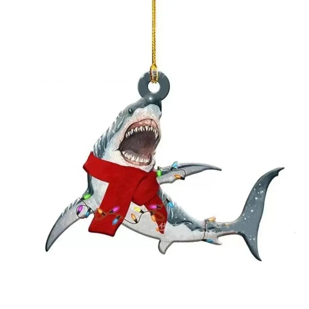 Ornements de Noël Requin en Acrylique Animal Marin Mignon Requin de Noël Pendentif Accroches Décoration d'Arbre de Noël Décoration Cadeau