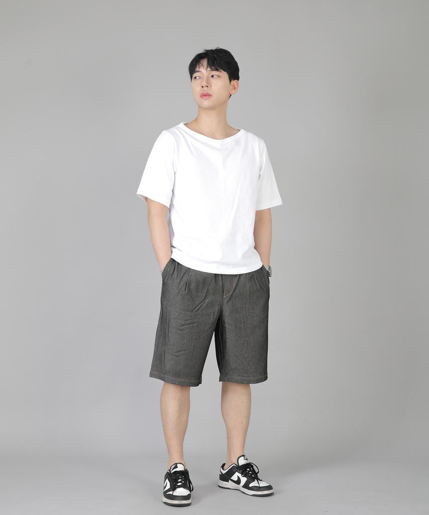 Seinteukeulu Pintuck Shorts Eps-350 Gray Black Denim