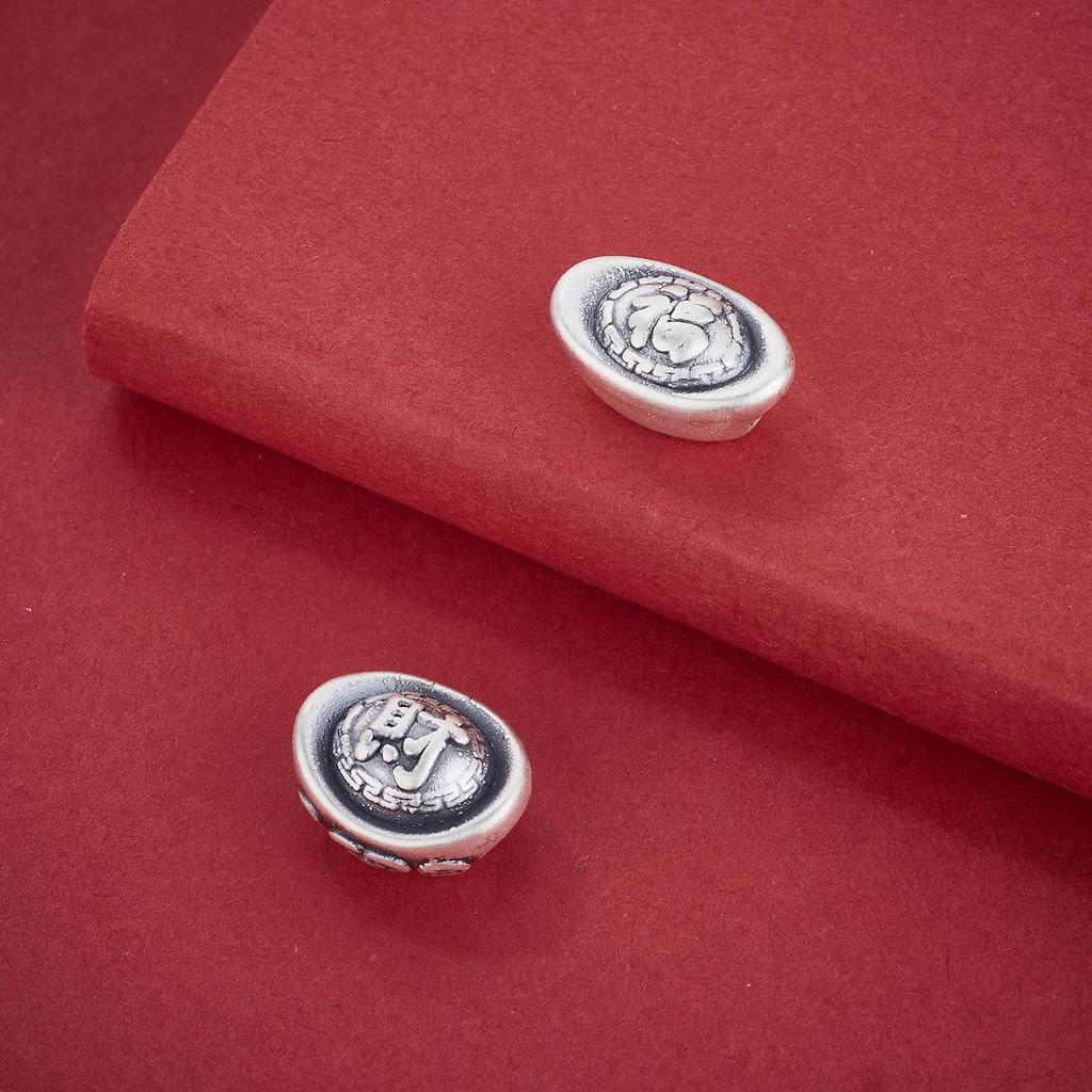 S999 Sterling Silver Chinese Ingots Spacer Beads 3D Fu Cai for DIY Bracelets & Necklaces.
