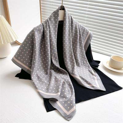 Literarischer Seidenschal mit Punkten in koreanischer Version, bedruckt, 90 cm, Twill-Seidenschal, leichter, luxuriöser, vielseitiger, großer, quadratischer Schal, Schal, Kopftuch