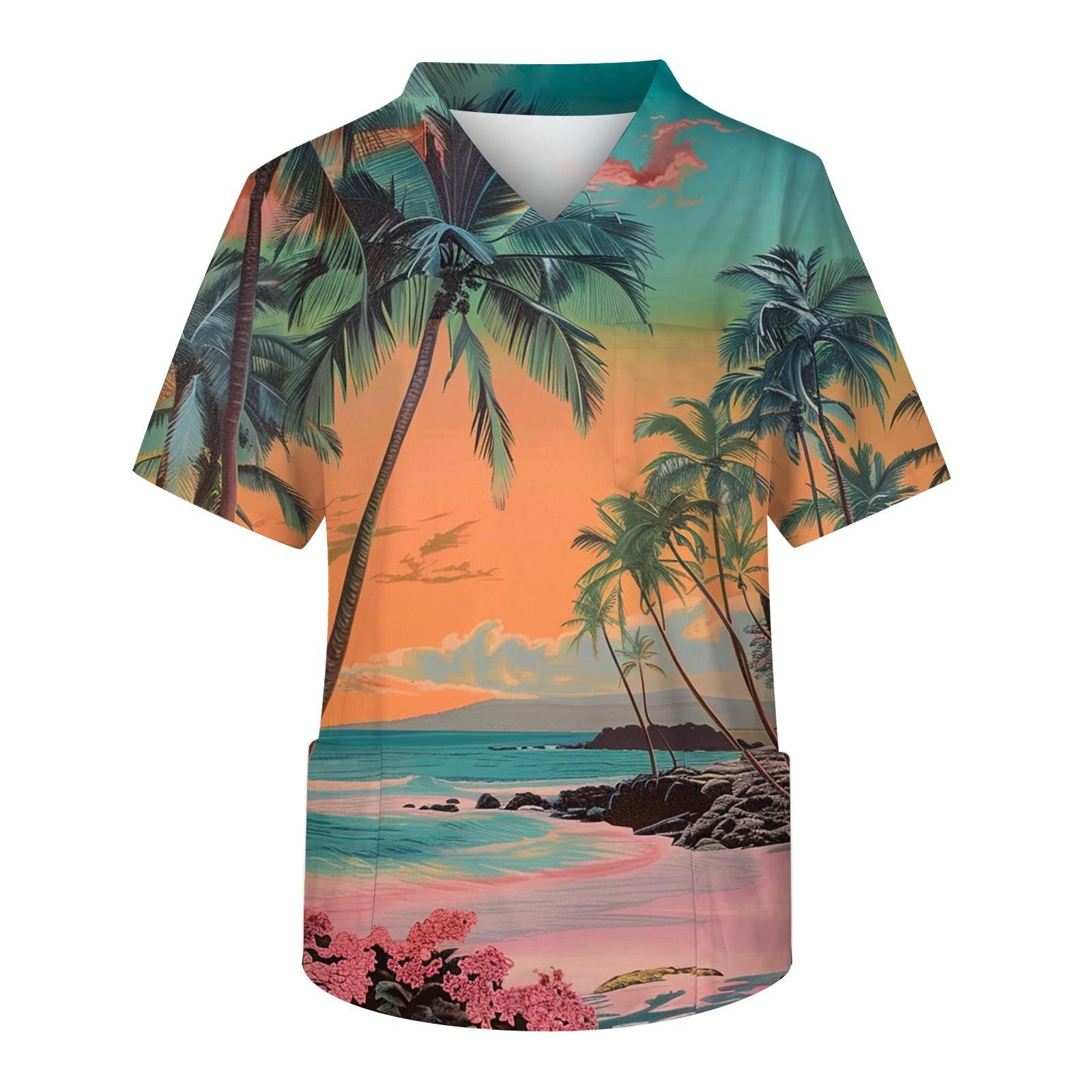 

2024 Модный винтажный мужской топ с короткими рукавами и V-образным вырезом с принтом листьев и нагрудным карманом XL оранжевый