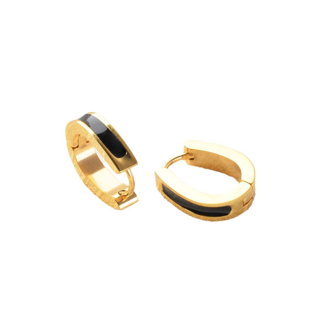 24K Gold-Plated European & American Oval Epoxy Titanium Ear Cuffs: Trendy Slim-Face Earrings