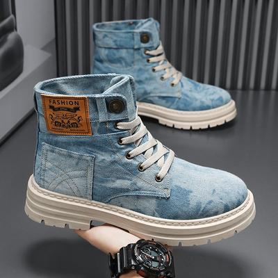 Large Size Spring and Autumn Thick-soled Cowboy Martin Boots Tooling Retro Western Casual Small Short Boots Breathable Cloth Men's Shoes