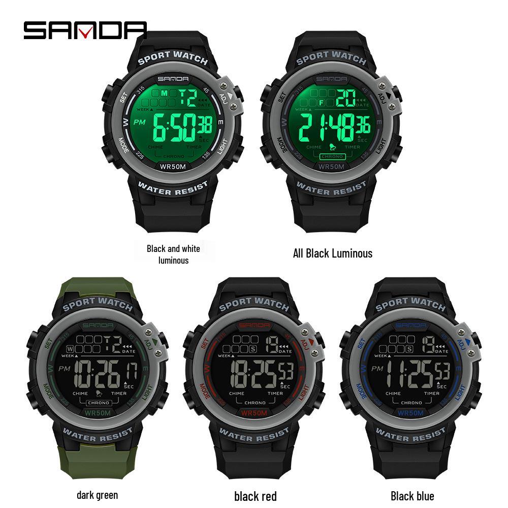 Sanda Luminous Waterproof Sports Watch: Multifunctional Alarm Clock Wristwatch for Men and Women