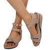 2025 Summer New Retro Women Stitched Hollow Out Plus Size Round Toe Wedge Heel Comfortable Sandals