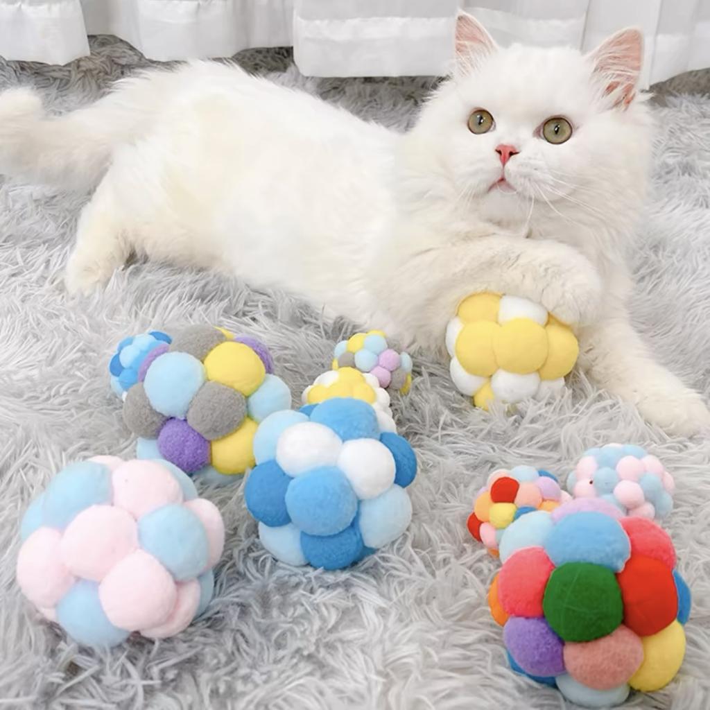 1PCS Cat Toys Cat Plush Ball Toy Pet Elastic Bell Ball Self Hi Ball Playing Cat Colorful Woolen