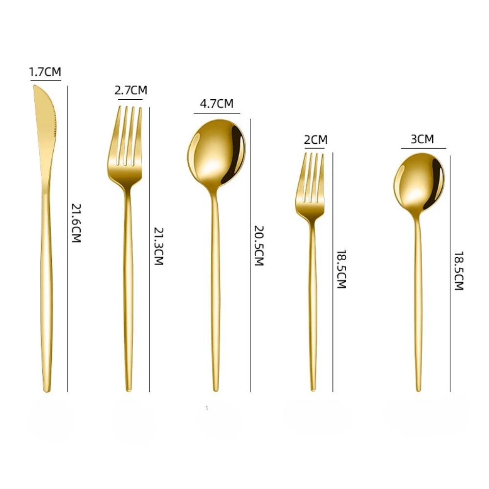 5 Pcs Black and Golden Spoon and Fork Set Stainless Steel Steak Knife Fork Spoon Dessert Spoon Tableware Kitchenware Set