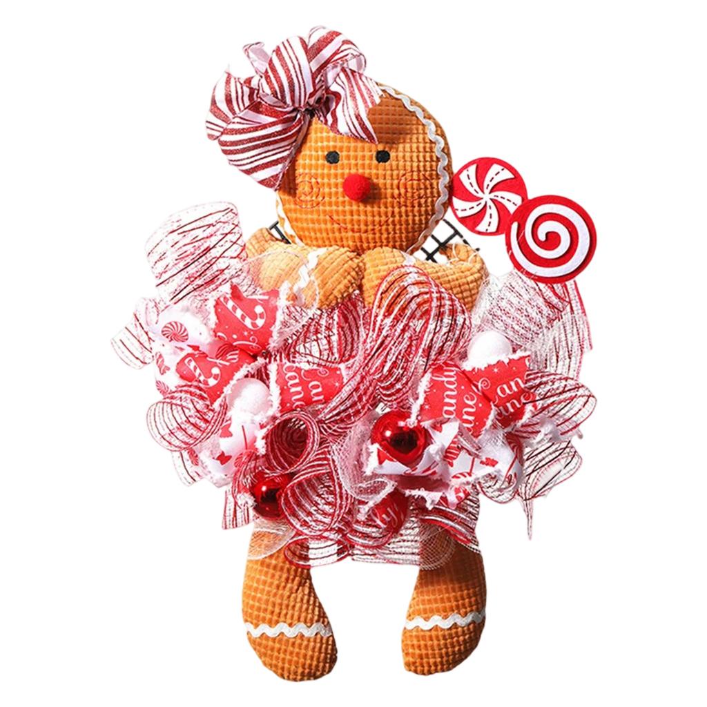 Gingerbread Man Doll Christmas Wreath Decoration Ornaments Holiday Front Door Hanging Wreath Xmas Party Home Garland Decor