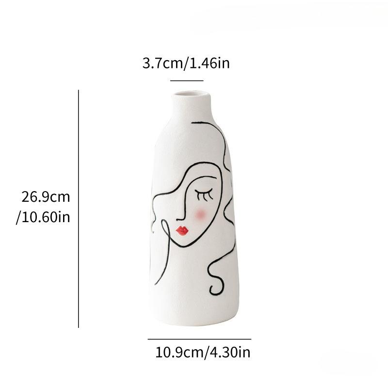 Nordic Hand Painted Face Creative Ceramic Vase Home Living Room Decor Flower Vase Gift