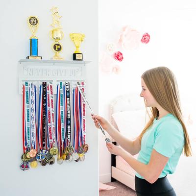 Wall Mount Medal Holder Heavy Duty Metal Trophy Display Floating Shelf Gymnastics Running Race Medal Awards Showcase Holder Storage Rack