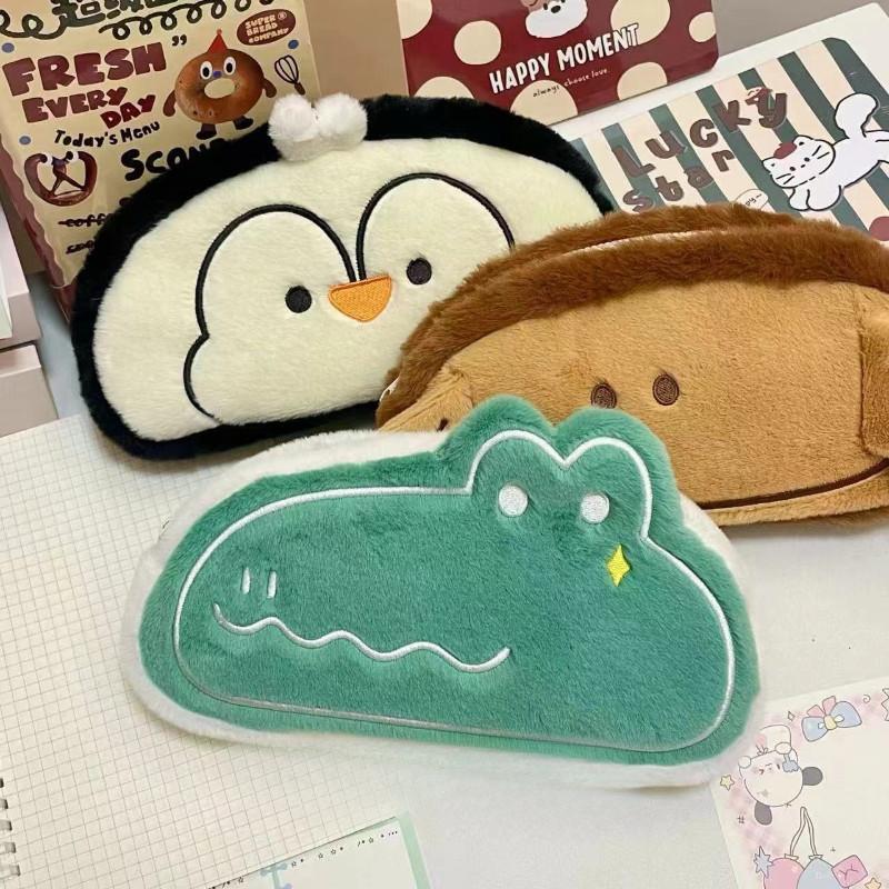 1pcs Cute Cartoon Plush Pencil Bags Large-capacity Student Stationery Box Multi-functional Sorting Storage Bag