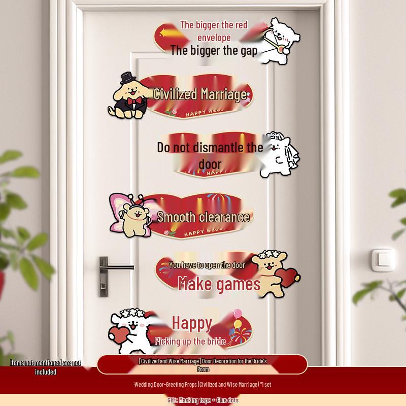 Creative Wedding Door Game Props and Decals - Welcoming Lines and Puppy Design